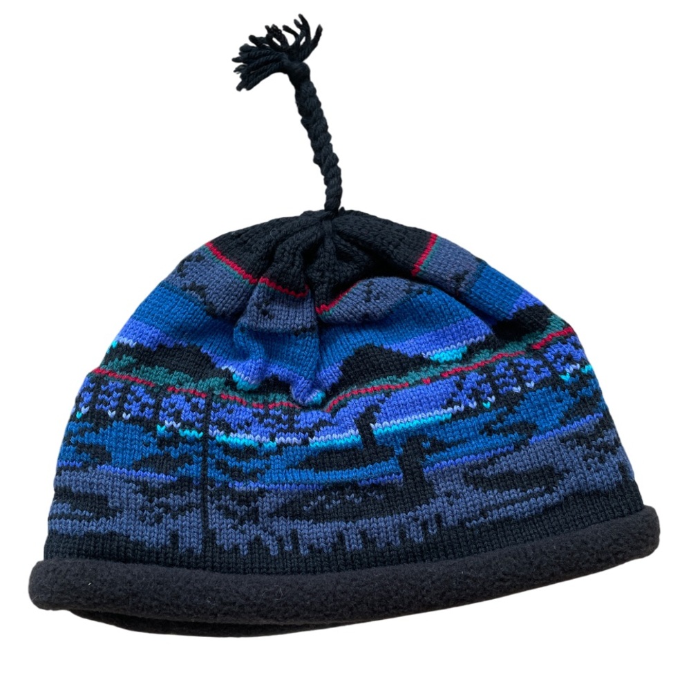 Blue and Black Knit Beanie